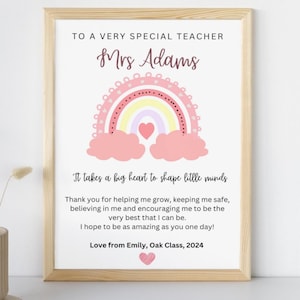 Regalo personalizado de agradecimiento para maestros, poema personalizado para maestros, imprimible digitalmente, agradecimiento para maestros que terminan la escuela 2025, descarga digital para maestros