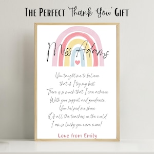 Regalo para profesores imprimible, carta de agradecimiento personalizada, poema de agradecimiento personalizado, descarga digital, regalo de agradecimiento para profesores, marco para profesores que se van