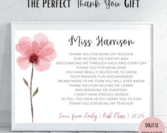 Personalized Teacher Thank You Poem Print: End of Year Gift (Digital Download)