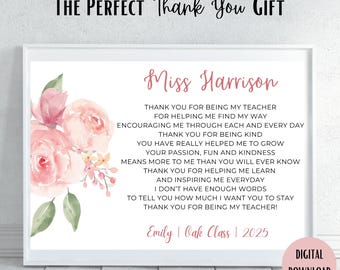 Personalized Teacher Thank You Poem Gift (Digital Download)