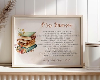 Personalized Teacher Thank You Poem Print: Custom End of Year Gift (Digital Download)