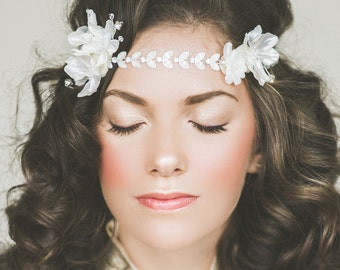 Bridal Hair Sash "Fleur d'Etoiles" -- Classic Boho Wedding Headpiece - Bohemian, floral hair wreath, boho bride, destination wedding, boho