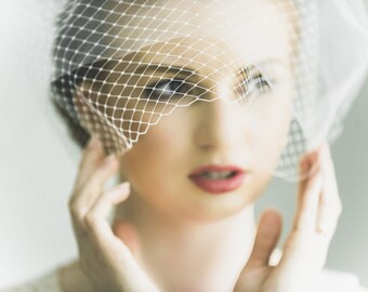 Birdcage Wedding Veil - "Voile d'étoiles" - Swarovski Crystal Studded Double Bridal Veil - vintage style, tulle netting veil, crystal dotted