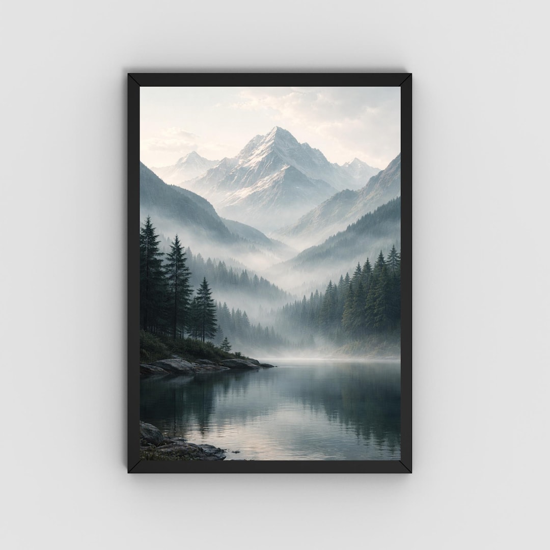Mountain Landscape Art Printable Calm Nature Wall Art Misty Mountains ...