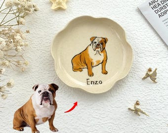 Plato de joyería personalizado para perros y gatos, plato con retrato de mascota pintado a mano, regalo fotográfico para mamás de perros, retrato de cerámica personalizado para mascotas, arte conmemorativo de cerámica personalizado