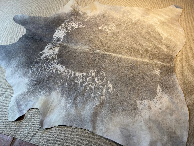 Silver Gray Cowhide Rug Cow Hide Mid Century 87 X 66 Etsy