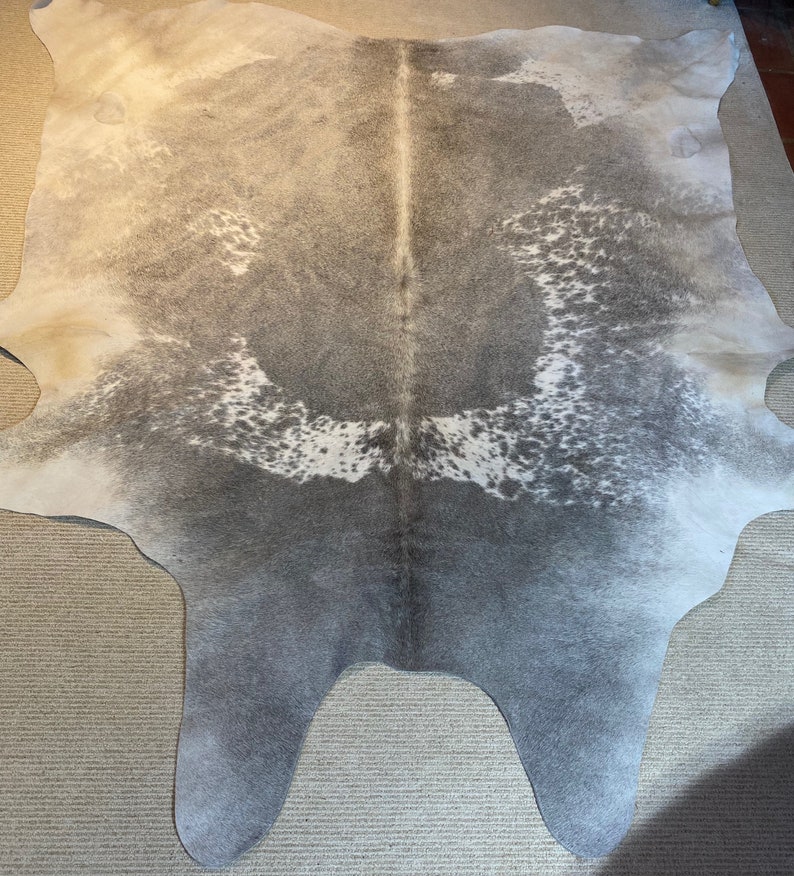 Silver Gray Cowhide Rug Cow Hide Mid Century 87 X 66 Etsy