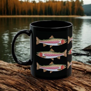 Trout Fish Mug, Fishing gift for Dad, Fisherman Mug, Rainbow Trout Mug, Camping Gift for Him, Fish Mug, Outdoorsy Dad Gift, Nature Lover Mug
