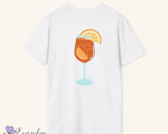 Koszulka z pomarańczą i aperolem Spritz, uroczy letni T-shirt z grafiką, z nadrukiem cytrusów z przodu i z tyłu, prezent dla miłośnika koktajli, estetyczna koszulka z włoskimi wakacjami