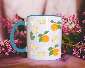 Orange Blossom Mug, Summer Coffee Cup, Cute Gift for Her, Orange Citrus Mug, Cottagecore Gift, Garden Aesthetic, Fruity Mug Gift, Amalfi Mug