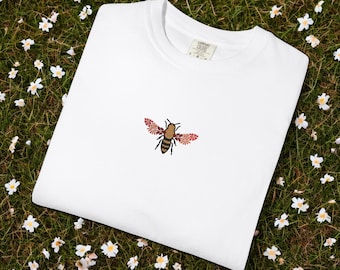 Bee Embroidered Shirt: Honeybee Tee with Floral Wings, Boho Bee Shirt, Cute Cottagecore Gift, Save the Bees Gift, Nature Embroidered Shirt
