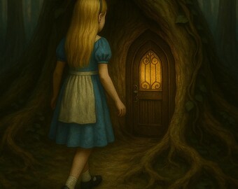 Alice in Wonderland Art Print: Enchanted Forest Door - Whimsical Fantasy
