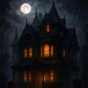 Haunted Victorian Mansion Print: Gothic Halloween Wall Art