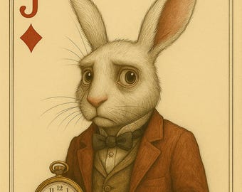 White Rabbit Art Print: Wonderland Playing Card Illustration
