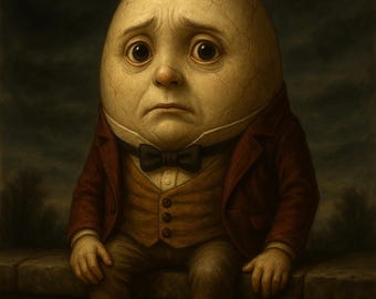 Humpty Dumpty Print: Surreal Victorian Nursery Art, Dark Fairy Tale