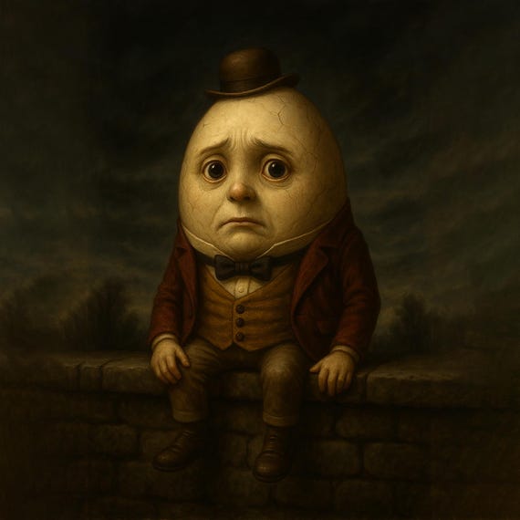 ハンプティ・ダンプティの額入りアートプリント：シュールな不思議の国