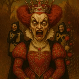 Queen of Hearts Screams Art Print: Dark Gothic Wonderland illustratie