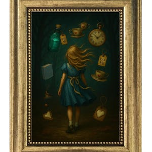 Leaving Wonderland Art Print in Ornate Vintage Frame - Dark Alice Decor - 8x10&quot;