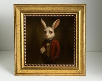 White Rabbit Framed Art Print: Alice in Wonderland Decor, Gold Frame