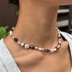 Handmade beaded necklace with pearls and vintage glass beads