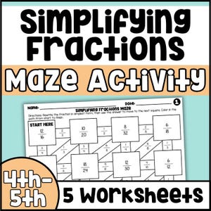 Arbeitsblätter zum Vereinfachen von Brüchen | 4.& 5.Klasse Mathematik | Vereinfachen Sie Brüche Mathe Labyrinthe | Brucharbeit Blätter für Homeschool
