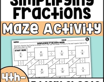 Simplifying Fractions Maze Worksheets: 4th & 5th Grade Math
