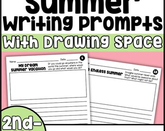Summer Writing Prompts: 2nd-4th Grade Printable Worksheets (Digital Download)