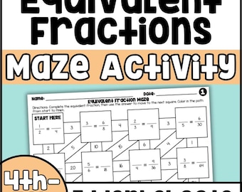 Equivalent Fractions Worksheets Maze Using Multiplication & Division | 4th Grade Math Fraction Worksheets
