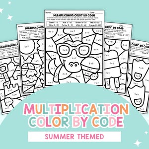 Summer Multiplication Color by Number Worksheets: 3rd & 4th Grade Math Practice