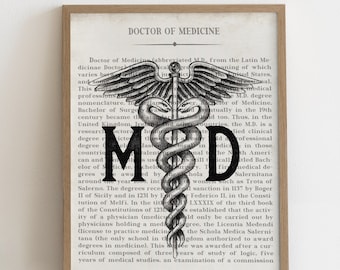 MD Art Print Medical School Medical Student Doctor White Ceremony Graduation Gift & Office Decor