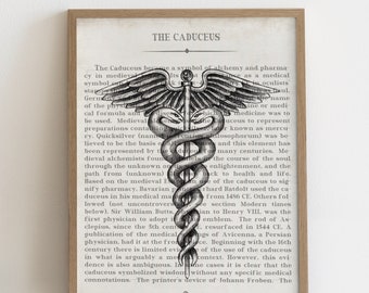 Caduceus Medical Symbol Art Print Rod of Asclepius Staff of Caduceus, Graduation Gift