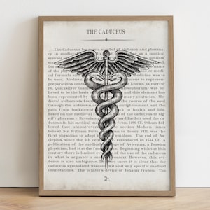 Caduceus Medical Symbol Art Print Rod of Asclepius Staff of Caduceus, Graduation Gift