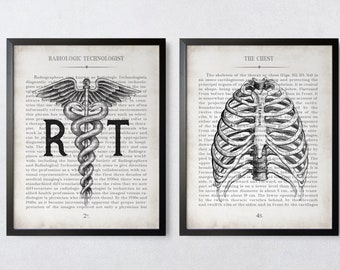 Radiology Gift RT and Chest Vintage Anatomy  Art Print Set of 2 Gift for Xray Tech Rad Tech Radiologist Technologist