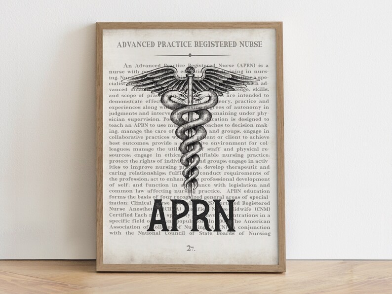 a framed medical print on a wooden shelf