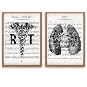 Respiratory Therapy Gift RT and Lungs Vintage Anatomy  Art Print Set of 2 Respiratory Therapist Student Graduation Gift