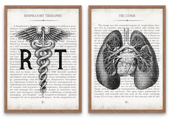 Respiratory Therapy Gift RT and Lungs Vintage Anatomy  Art Print Set of 2 Respiratory Therapist Student Graduation Gift