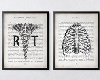 Radiology Technician Gift RT & Chest Vintage Anatomy  Art Print Set of 2 Gift for Xray Tech Rad Tech Radiologist Technologist