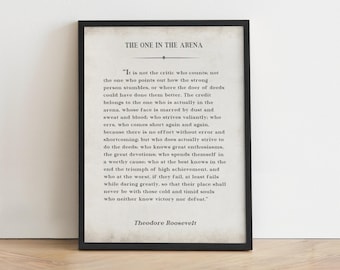 The One in the Arena, Theodore Roosevelt Inspirational Quote Print, Wall Art Decor, Gender Neutral No-Binary Graduation Gift For Them, They
