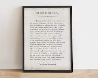 The Man in the Arena Print: Theodore Roosevelt Quote, Inspirational Office Art