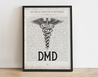 DMD Dentist Gift Art Print: Vintage Medical Caduceus, Graduation Gift