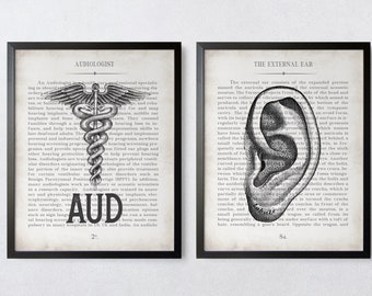 Audiologist Gift AUD and Ear Vintage Anatomy  Art Print Set of 2 Audiology Office Decor and Gift