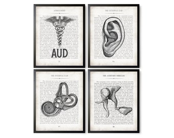 Audiologist Gift AUD Ear Inner Ear and Ossicle Vintage Anatomy Art Print Set of 4 Audiology Graduation Gift