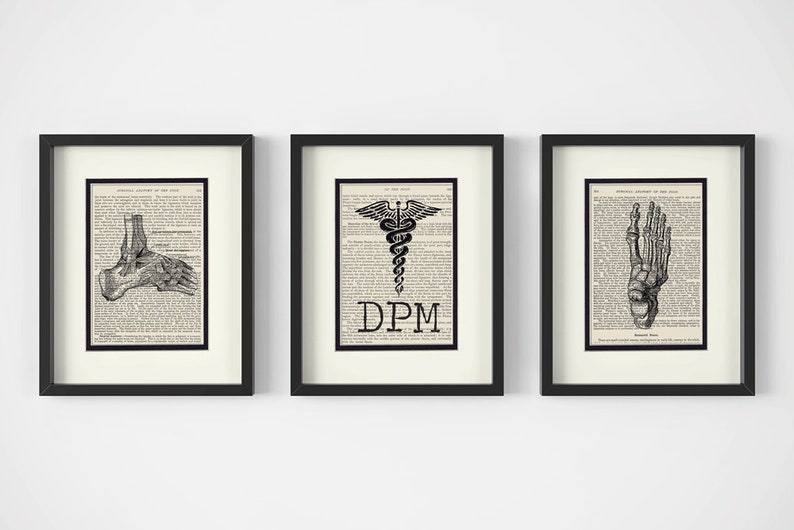 Ankle Podiatrist Gift Podiatry Graduation Gift /& Office Decor DPM and Foot Vintage Anatomy Book Page Art Print Set of 3