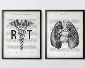 Respiratory Therapist RT & Lungs Vintage Anatomy  Art Print Set of 2 Gift for Respiratory Therapy Therapist