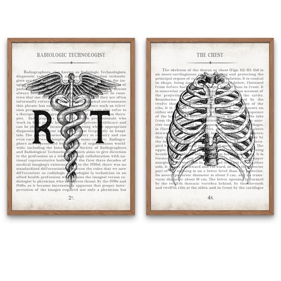 Radiology Tech Art Print Set: Vintage Anatomy Chest & RT Gift