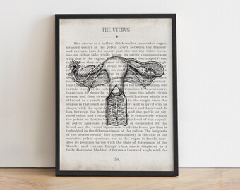 Vintage Uterus Anatomy Art Print - Gynecologist Office Decor - Ovary Wall Art for OBGYN Gift