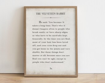 Velveteen Rabbit Print: Kids Literature Quote, Nursery Art