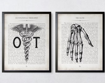 Occupational Therapist Hand Vintage Anatomy  Art Print Set of 2 Occupational Therapist Gift