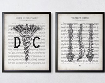 Conjunto de regalo para quiropráctico de 2 DC y Spine Art Vintage Anatomy Art Prints Regalo quiropráctico único y decoración de oficina