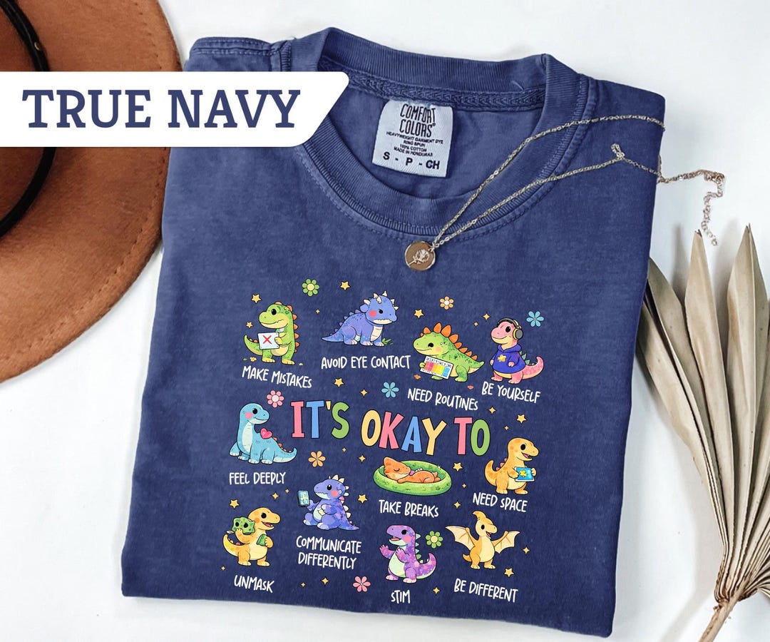 Comfort Colors® It’s Okay To Neurodiversity Shirt, Autism Awareness Tee, Cute Dinosaur Spe